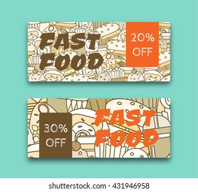 Vector illustration of Food discount coupon or banner or gift card  templates.