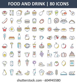 A vector illustration of Food and Drink Flat Icons 