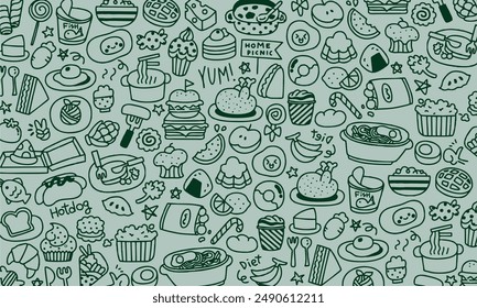 Vector illustration of food and drink icons.