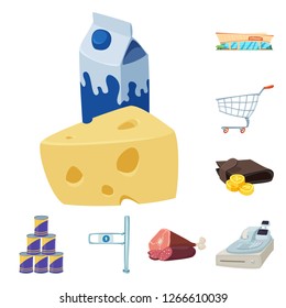 Vector illustration of food and drink sign. Collection of food and store stock symbol for web.