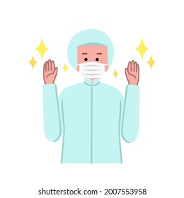 Vector Illustration Of Food Factory Worker Washed Hand