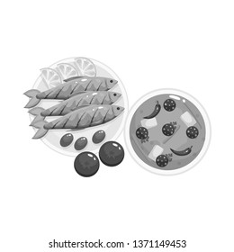 Vector illustration of food and fish logo. Collection of food and dishes stock vector illustration.