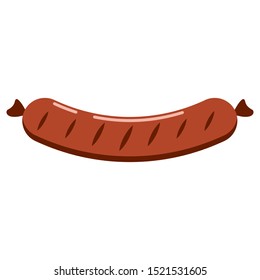 Vector illustration of food flat design sausage  icon isolated on white background. Grilled sausage for web, party invitation. 