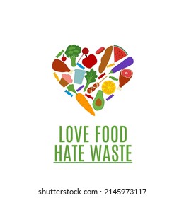 vector illustration of food groups forming a heart. suitable for stop waste food day