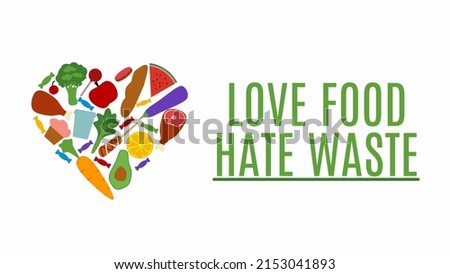 vector illustration of food groups forming a heart. suitable for stop waste food day . Love food hate waste