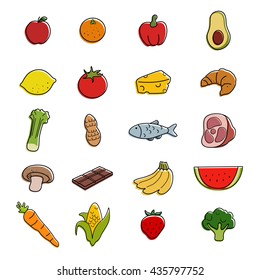 A vector illustration of food icons sets