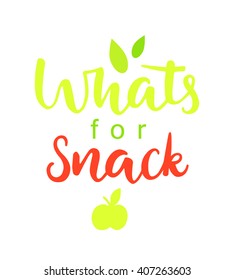Vector Illustration with food lettering and labels on white background. Decorative elements for your packing design.  Whats for snack