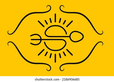 vector illustration of food logo that contain fork and spoon with retro design. fit for cooking, creative chef logo, company identity, restaurant, kitchen logo, culinary, canteen, catering, etc.