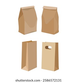 Vector illustration of food paper packaging in cartoon flat style.  Reusable or recycle product for fast food package. Take away food supplies product industry