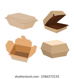 Vector illustration of food paper packaging in cartoon flat style.  Reusable or recycle product for fast food package. Take away food supplies product industry