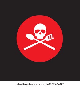 Vector illustration of food poisoning symbol that consists of a skull, spoon, and fork, ordered similar like "Jolly Roger" symbol to show danger in food