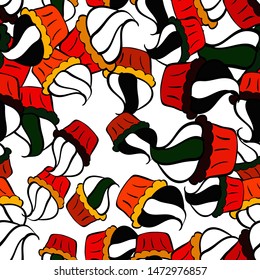 Vector illustration. For food poster design on black, white and red. Seamless with cupcake. Wrapping paper.