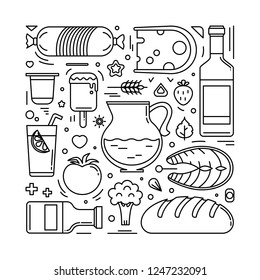 Vector illustration food and products. Set flat icons isolated on white. EPS 10