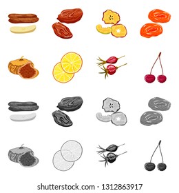 Vector illustration of food  and raw  icon. Collection of food  and nature   stock symbol for web.