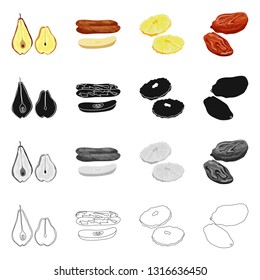 Vector illustration of food  and raw  icon. Set of food  and nature   stock symbol for web.