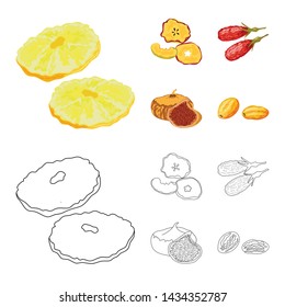 Vector illustration of food and raw logo. Set of food and nature stock vector illustration.