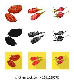 Vector illustration of food  and raw  sign. Set of food  and nature   stock symbol for web.