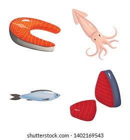Vector illustration of food and sea icon. Set of food and healthy stock vector illustration.