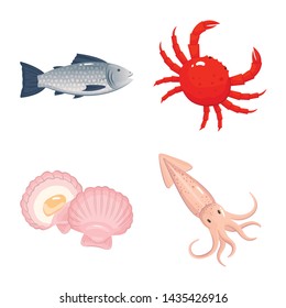 Vector illustration of food and sea icon. Set of food and healthy vector icon for stock.