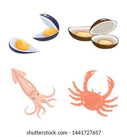 Vector illustration of food and sea logo. Set of food and healthy stock vector illustration.