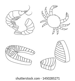 Vector illustration of food and sea logo. Collection of food and healthy stock vector illustration.