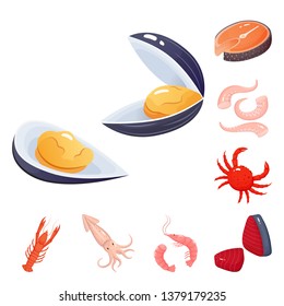 Vector illustration of food and sea symbol. Collection of food and healthy vector icon for stock.