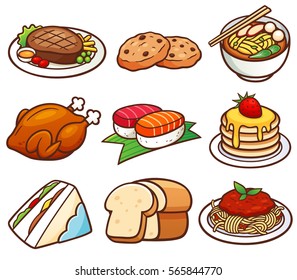 Vector illustration of Food set. Different breakfast, lunch and dinner