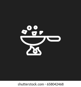 Vector Illustration Of Food Symbol On Wok Outline. Premium Quality Isolated Cooking Pan Element In Trendy Flat Style.