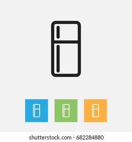 Vector Illustration Of Food Symbol On Fridge Outline. Premium Quality Isolated Refrigerator Element In Trendy Flat Style.
