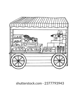 Vector illustration of a food trailer. Outdoor shopping kiosk for street trading, isolated on a white background.