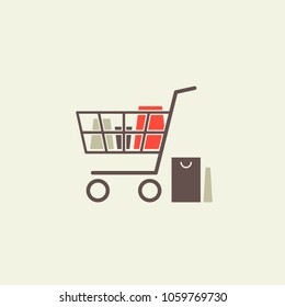 vector illustration food trolley with products, shopping