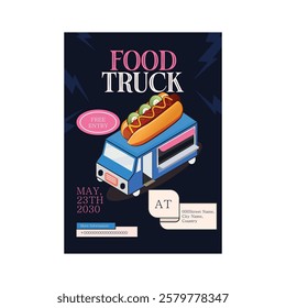 Vector illustration of food truck flyer poster template design