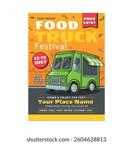 Vector illustration of food truck flyer poster template design