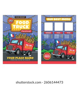 Vector illustration of food truck flyer poster template design