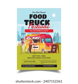 Vector Illustration of Food truck or street food festival poster or flyer design template.