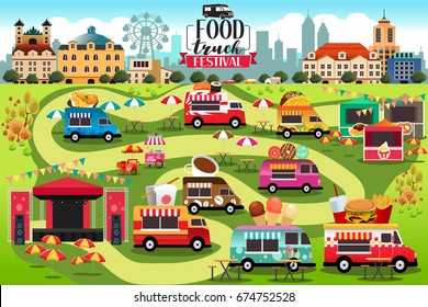 A vector illustration of Food Trucks Festival Map