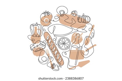 Vector illustration with food and utensils. Cooking.