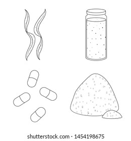 Vector illustration of food and vegan icon. Set of food and weed vector icon for stock.