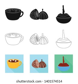 Vector illustration of food and yummy logo. Set of food and brown   stock symbol for web.