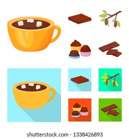 Vector illustration of food and yummy sign. Set of food and brown   stock symbol for web.