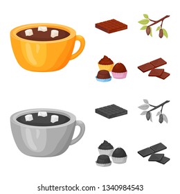 Vector illustration of food and yummy sign. Set of food and brown   stock symbol for web.