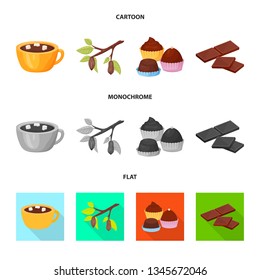 Vector illustration of food and yummy sign. Set of food and brown   stock symbol for web.