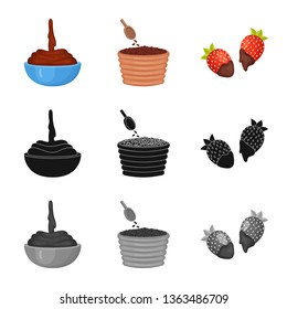 Vector illustration of food and yummy sign. Collection of food and brown   stock symbol for web.