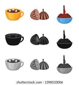 Vector illustration of food and yummy sign. Set of food and brown   stock symbol for web.
