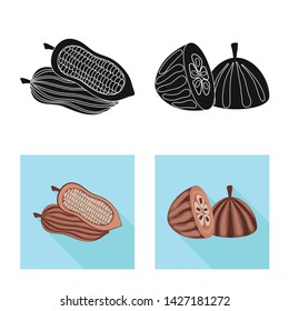 Vector illustration of food and yummy sign. Set of food and brown stock vector illustration.