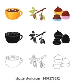 Vector illustration of food and yummy symbol. Set of food and brown   vector icon for stock.