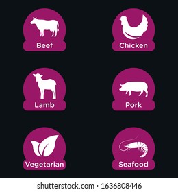 Vector Illustration of Foods Main Ingredient (Beef, Chicken, Lamb, Pork, Vegetables, Seafood)