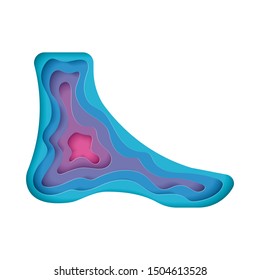 Vector illustration of the Foot done in 3D origami paper cut style. Modern illustration for the medicine, health care and anatomy theme.