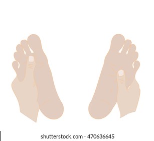 Vector illustration of a foot massage, relaxation therapy, Hands crumple human legs,  Therapeutic medicine.