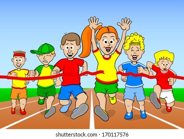vector illustration of a foot race with finish line